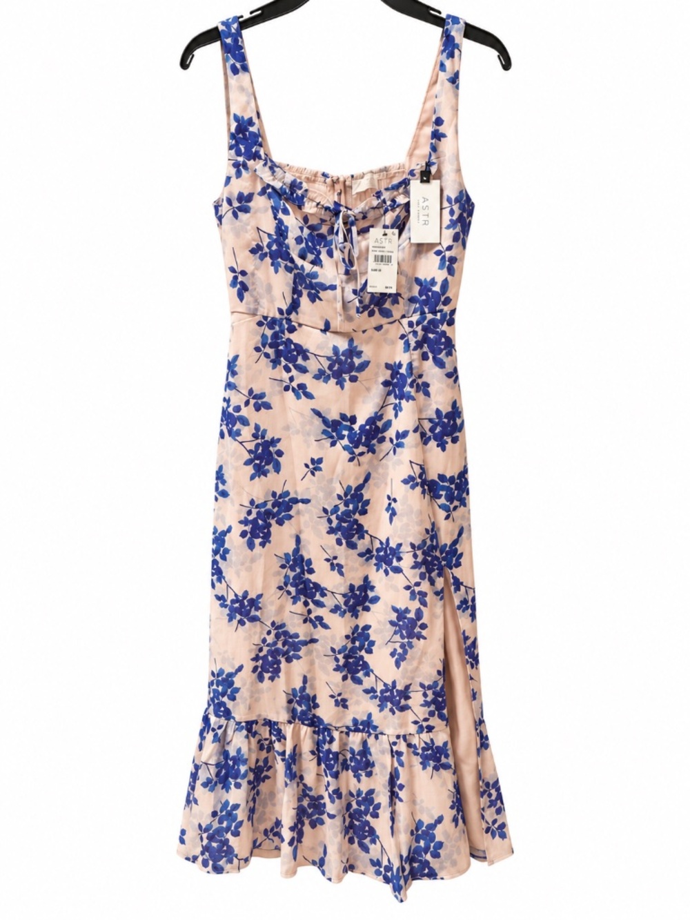 ASTR The Label Ivory Cobalt Blue Floral Ruffle Midi Dress M NWT